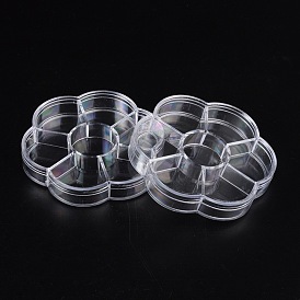 Plastic Bead Containers, Jewelry Box for Nail Art Decoration, Flower, Clear, 7 Compartments, 105x92x20mm