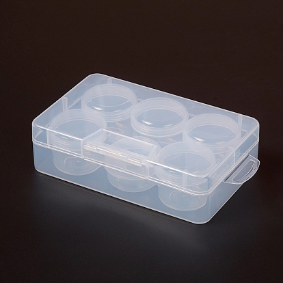 Plastic Bead Containers, Flip Top Bead Storage, Removable, 6 Compartments, Rectangle