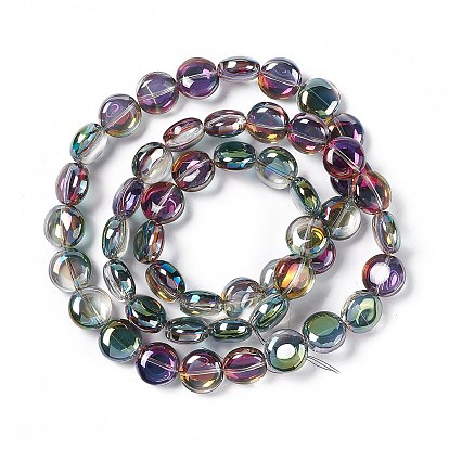 Perles en verre electroplate, plein arc-en-plaqué, plat rond