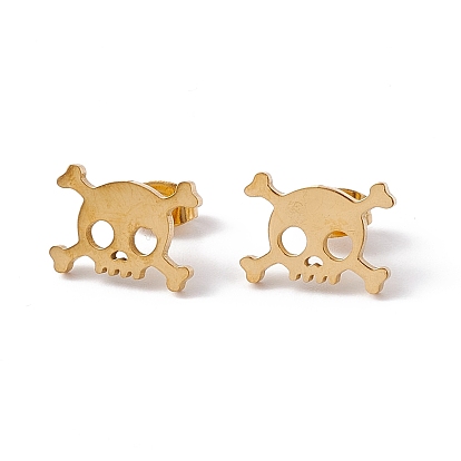 304 Stainless Steel Tiny Hollow Out Skull Stud Earrings for Women