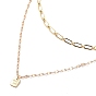 2Pcs 2 Style Rectangle with Good Luck Pendant Necklaces Set, Brass Oval Link & Dapped Chains Necklaces for Women