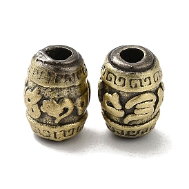 Tibetan Style Rack Plating Brass Beads, Long-Lasting Plated, Barrel with Runes Pattern