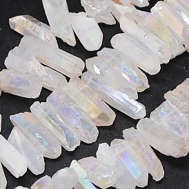 Electroplate Quartz Crystal Bead Strands,  AB Color, Chips, 22~44x8~11x8~11mm, Hole: 1mm, 16 inch