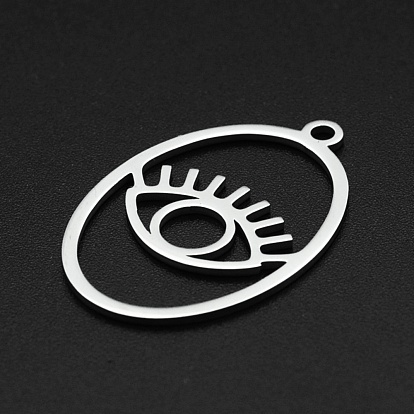 Ion Plating(IP) 201 Stainless Steel Pendants, Laser Cut, Hollow, Oval with Eye