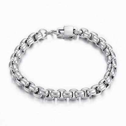 304 Stainless Steel Box Chain Bracelets, with Lobster Claw Clasps
