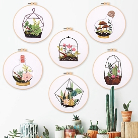 DIY Embroidery Kits, Including Printed Cotton Fabric, Embroidery Thread & Needles, Imitation Bamboo Embroidery Hoop