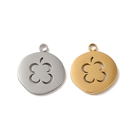 304 Stainless Steel Pendants, Flat Round with Flower Pattern Charm