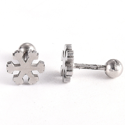 201 Stainless Steel Barbell Cartilage Earrings, Screw Back Earrings, with 304 Stainless Steel Pins, Snowflake