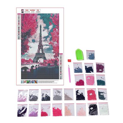 DIY 5D Tower Pattern Canvas Diamond Painting Kits, with Resin Rhinestones, Sticky Pen, Tray Plate, Glue Clay, for Home Wall Decor Full Drill Diamond Art Gift
