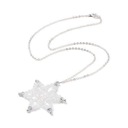 Collier pendentif flocon de neige en hématite synthétique et perles de verre, bijoux en laiton pour femmes