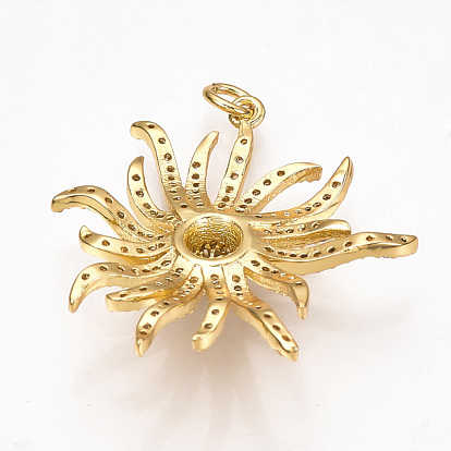 Micro cuivres ouvrent pendentifs zircone cubique, avec des anneaux de saut, fleur