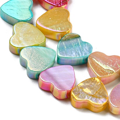 Electroplated Natural Freshwater Shell Beads Strands, Rainbow Color Heart