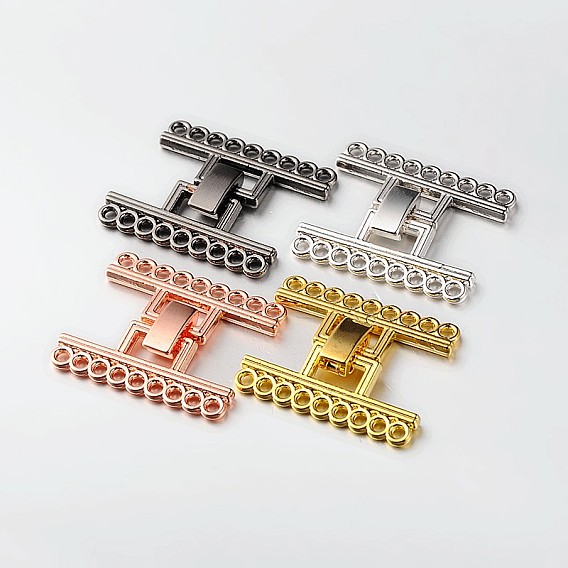 9 Strands Alloy and Brass Fold Over Clasps, 18-Hole, 24x29x5mm, Hole: 2mm