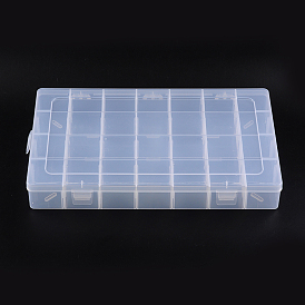 Plastic Beads Containers, Adjustable Dividers Box, Clear, Rectangle, 350x220x50mm, 28 Compartments