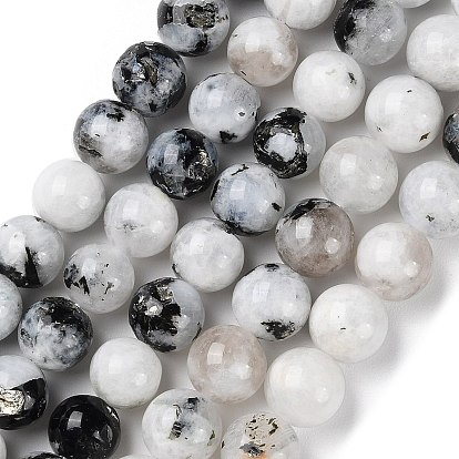 Brins de perles de pierre de lune arc-en-ciel naturel, ronde