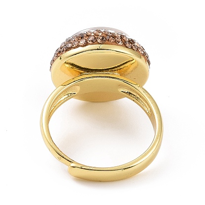 Регулируемое кольцо с жемчугом-ракушкой и стразами, золотое латунное широкое кольцо для женщин