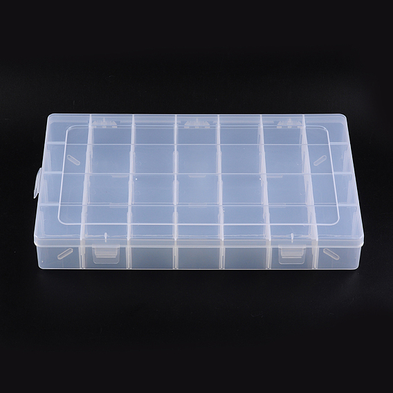 Contenants de perles en plastique, boîte de séparation réglable, clair, rectangle, 350x220x50mm, 28 compartiments