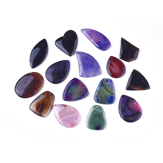 Natural Agate Pendants, Dyed & Heated, Mixed Shapes