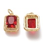 Brass Glass Charms, with Micro Pave Clear Cubic Zirconia and Jump Ring, Rectangle