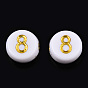 Perles acryliques plaquées, métal doré enlaça, plat et circulaire avec numéro, blanc