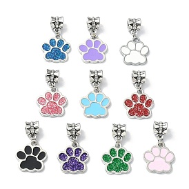 Dog Paw Print Alloy Enamel European Dangle Charms, Large Hole Pendants