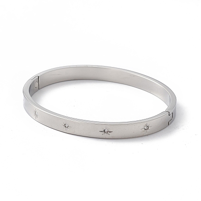Bracelet jonc à charnière étoile strass cristal, 304 bijoux en acier inoxydable pour femmes