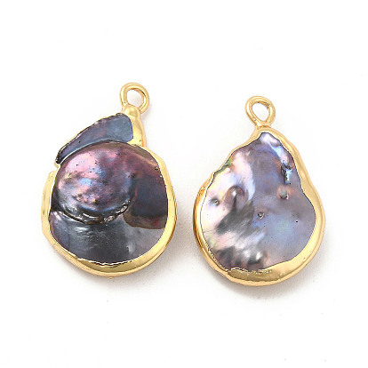 Pendentifs baroques en perles de keshi naturelles, charmes de larme, avec des boucles de cuivre, bleu