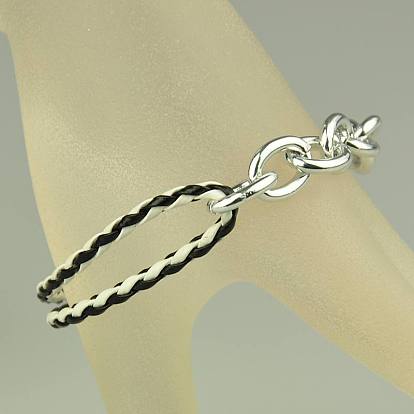Fashion Braided Bracelets, with PU Leather Cord, Aluminium Chains and Alloy Lobster Claw Clasps, 195mm