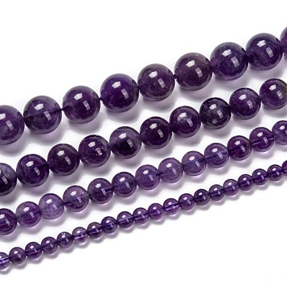 Natural Amethyst Round Bead Strands, Grade AB