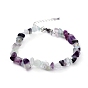 Natural Fluorite Chip Beaded Bracelets, with Platinum Plated Brass Chain Extender and 304 Stainless Steel Lobster Claw Clasps