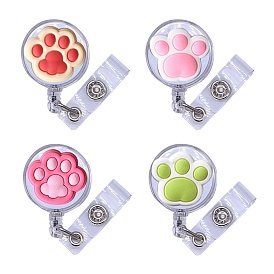 Plastic Badge Reels, Retractable Badge Holder, Flat Round with Paw Print