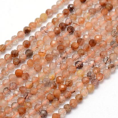 Naturelles quartz rutile brins de perles, ronde, facette