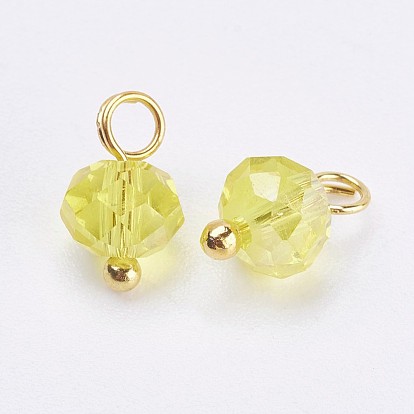 Electroplated Glass Charms, with Brass Findings, Rondelle, Faceted