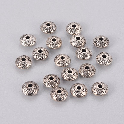 Tibetan Style Alloy Spacer Beads, Lead Free & Cadmium Free, Rondelle with Flower