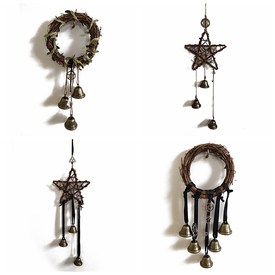 Campanas de bruja de ratán y hierro, campanillas de viento, colgante para puerta, decoración, para jardín decoración del hogar campana