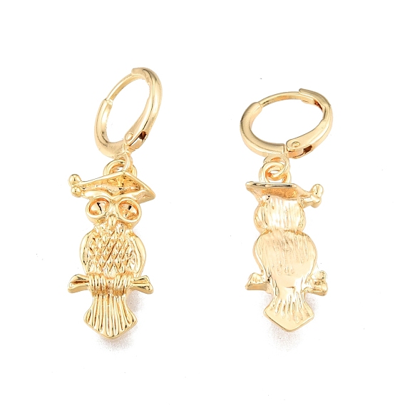 Brass Owl Dangle Leverback Earrings Findings, Rhinestone Settings, Cadmium Free & Nickel Free & Lead Free