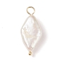 Colgantes de perlas keshi naturales, encanto de rombo, perla cultivada de agua dulce, con trabillas de latón chapado en oro real 18k