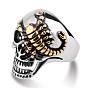 Two Tone 316L Surgical Stainless Steel Skull with Scorpion Finger Ring, Gothic Punk Jewelry for Women