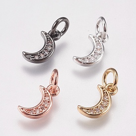Brass Micro Pave Cubic Zirconia Charms, Moon