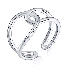 925 Sterling Silver Cross Knot Open Cuff Ring, Minimalist Wire Wrap Ring for Women