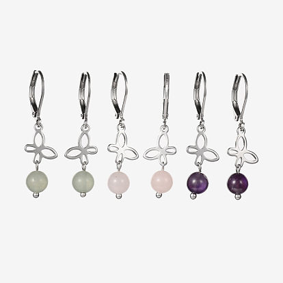 Stainless Steel Gemstone Dangle Leverback Earrings, with Butterfly Links, 35mm, Pin: 1mm