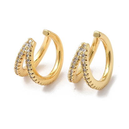Clear Cubic Zirconia Double Line Cuff Earrings, Rack Plating Brass Jewelry, Long-Lasting Plated, Cadmium Free & Lead Free