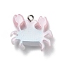 Pendentifs en résine opaque, avec boucles en fer couleur platine, givré, crabe