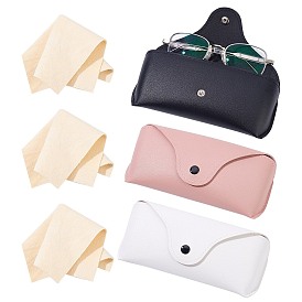 Nbeads 3Pcs PU Imitation Leather Glasses Bag, for Eyeglass, Sun Glasses Protector, with Snap Button, with 3Pcs Suede Polishing Cloth