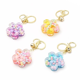 Acrylic Flower Keychain, with Zinc Alloy Lobster Claw Clasps, Iron Key Ring and Brass Bell