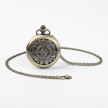 Alloy Compass Shape Pocket Watches, Quartz Watch, with Iron Chain