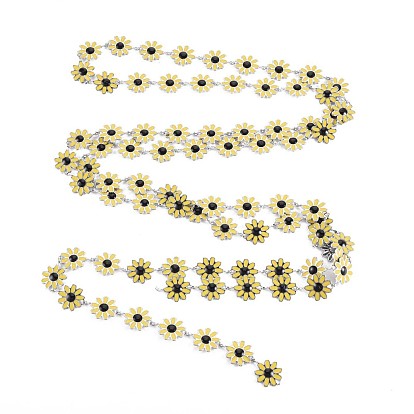 304 Stainless Steel Sunflower Link Chains, with Enamel, Real 18K Gold Plated, Soldered