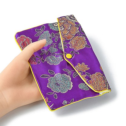 Tissu de broderie florale rectangle pochettes, sacs de rangement de bijoux