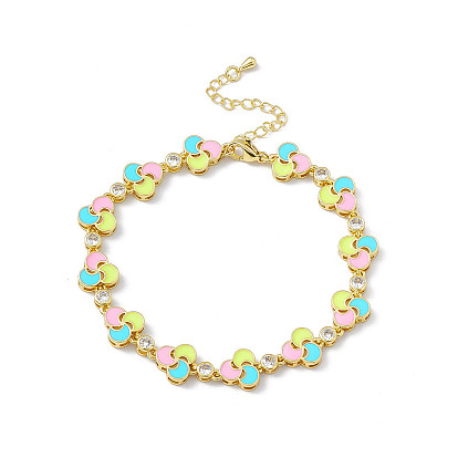 Colorful Enamel Windwill & Cubic Zirconia Link Chain Bracelet, Brass Jewelry for Women