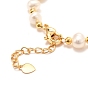 Brass Micro Pave Cubic Zirconia Shell Shape Charms Bracelets, Real 18K Gold Plated, with Natural Pearl, Long-Lasting Plated